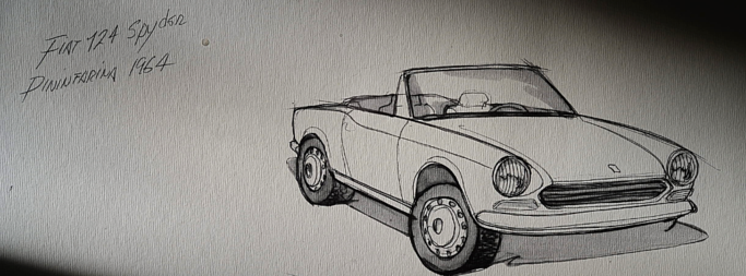 Tom Tjaarda bocetos del Fiat 124 Sport Spier